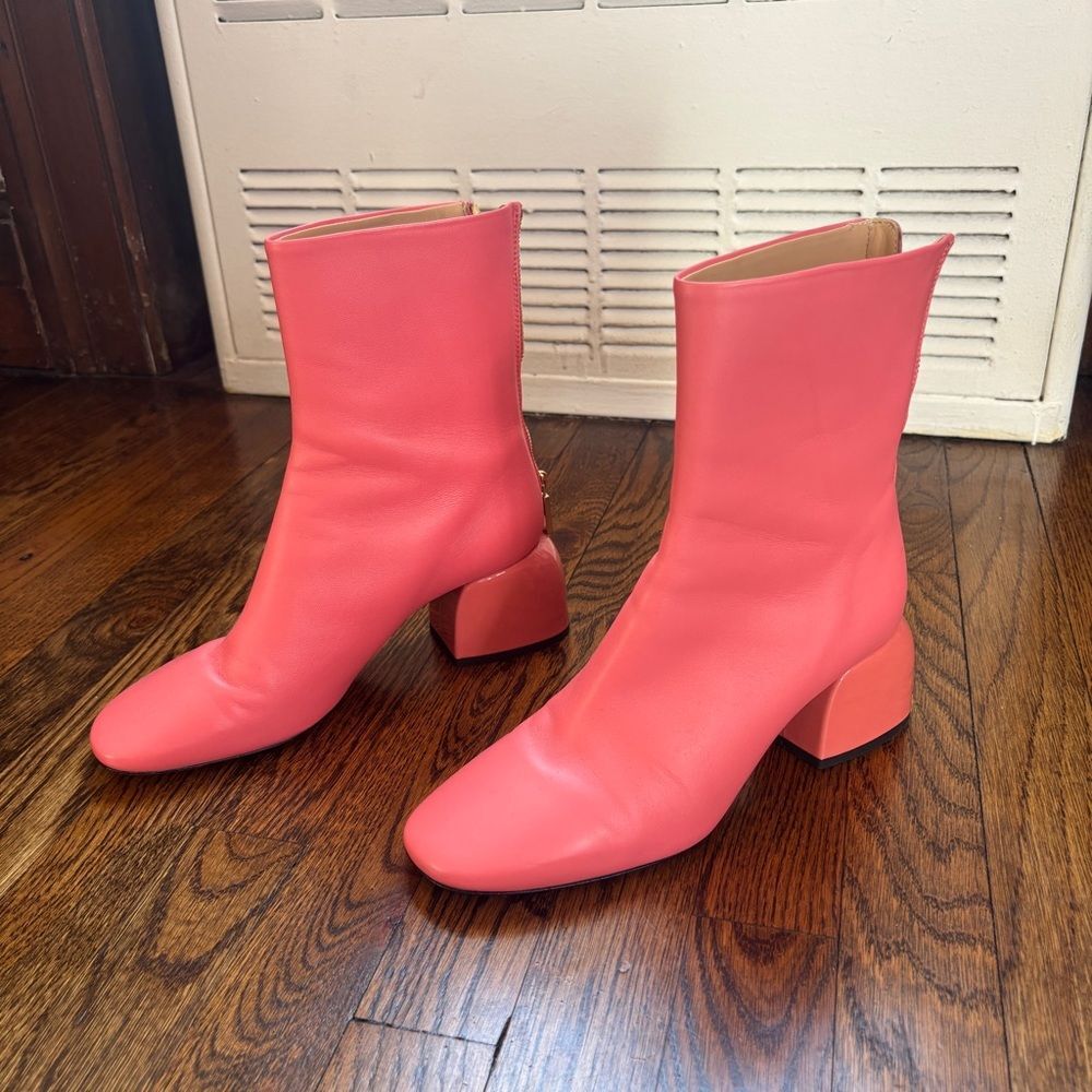 Dear Frances Form Boot Pink Leather Ankle Bootie Block Heel Italy Sz 8